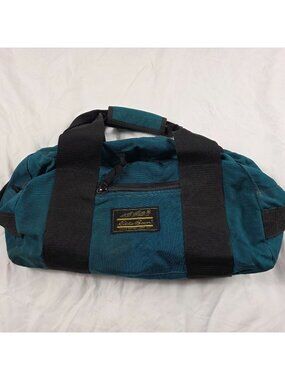 Vintage Eddie Bauer Small Blue Black Nylon Duffel Bag Outdoor Gear Made In USA